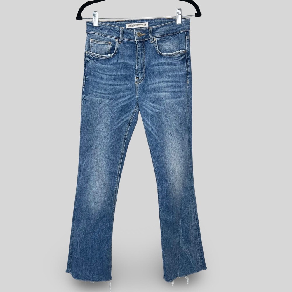 Zara Trafaluc High Rise Cropped Flare Jeans